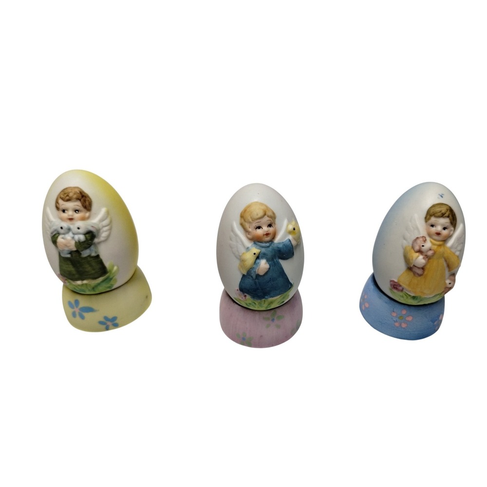 Vintage Easter‎ Angel Egg Figurines Set of 3 Pastel Farmhouse Table Decor